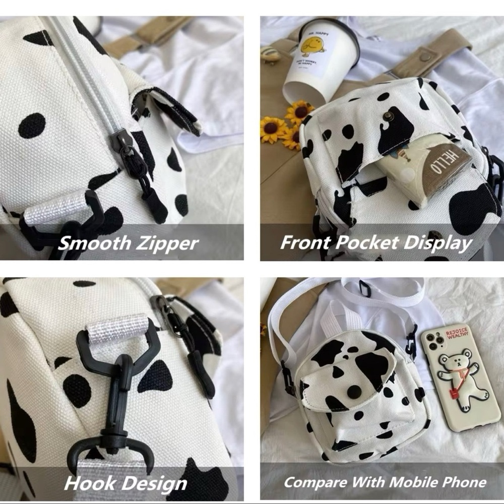 COW Canvas Handbag Women's Retro Cow Satchel - Crossbody Mobile Phone Ba… - Picture 7 of 8